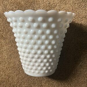 Vintage Hobnail Milk Glass Large  6 1/2" Flower Pot Planter Vase